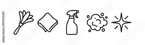 Minimal Line Art Cleaning Service and Housework Icons Set