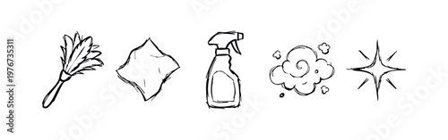 Hand Drawn Household Cleaning and Hygiene Icons Sketch Style