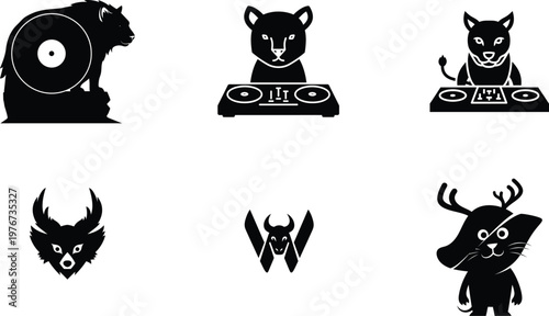 Black and white animal logo designs with electronic music theme