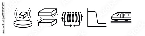 Superconductivity and electromagnetism line art icons collection