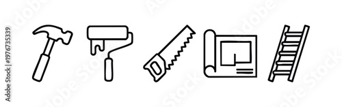 Minimal Line Art Construction Tools and Home Renovation Icons