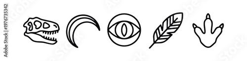 Clean Outline Paleontology and Dinosaur Themed Icons Set