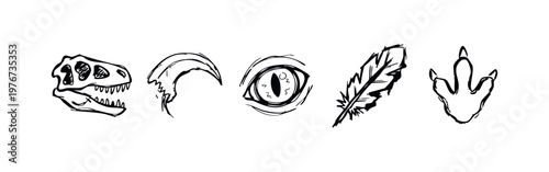 Hand Drawn Dinosaur and Paleontology Icons Sketch Style