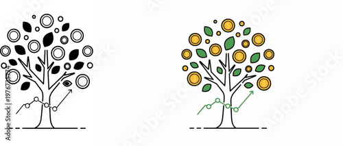 Minimalist financial growth wealth tree vector, "Created with AI assistance and manually refined."