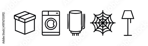 Modern Line Art Household Storage and Basement Utility Icons Collection
