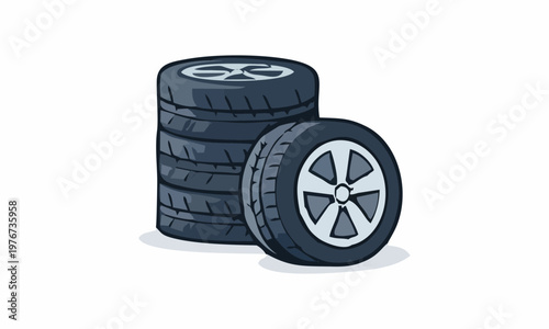 line art color of car tire with a five-spoke rim cartoon illustration