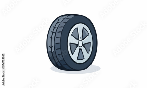 line art color of car tire with a five-spoke rim cartoon illustration