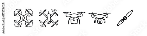 Hand Drawn Drone and Quadcopter Sketch Set for Delivery and Photography