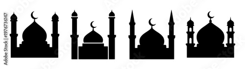 Silhouette islamic mosque minarets vector illustration for ramadan kareem and eid mubarak design