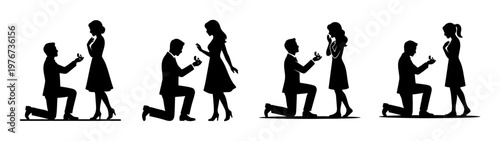 Engagement proposal silhouette vector graphic: romantic marriage proposal illustration design art vector