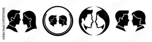 Optical illusion art: find the hidden faces in this ambiguous couple silhouette design vector art