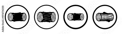 Wood logs illustration featuring tree rings and bark textures in black and white vector set design