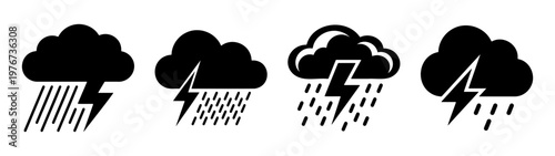 Download vector graphic of thunderstorm with lightning and rain weather forecast icon set free