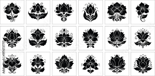 Black floral on white background flowers