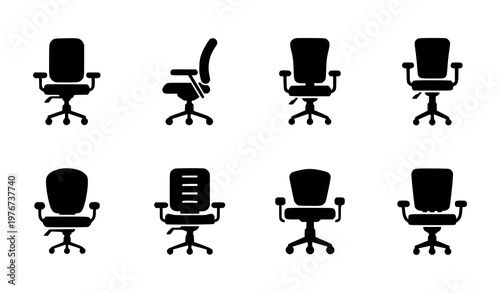 Black office chair icon collection vector furniture silhouette set isolated on white background