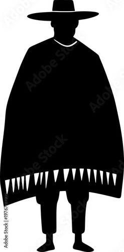 Latin American Culture Icon: Male Figure in Poncho and Sombrero Silhouette