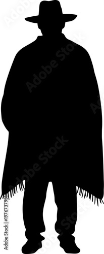 Latin American Culture Icon: Male Figure in Poncho and Sombrero Silhouette