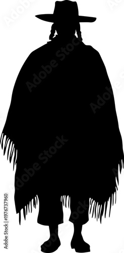 Photos Indigenous Man Silhouette Wearing Traditional Poncho and Hat