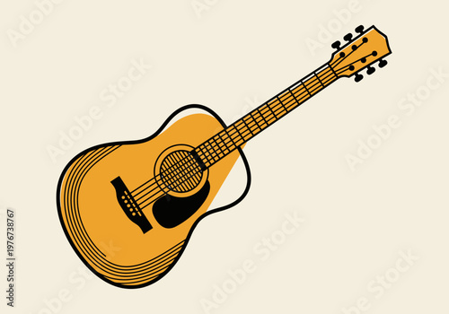 Vintage Acoustic Guitar Illustration - Retro Stylized Musical Instrument Vector Art for Folk and Country Music Design