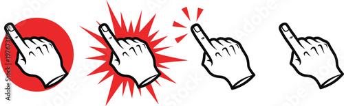 Clicking finger icon sequence with action highlights selection computer interface