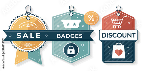 A set of colorful sale badges and discount tags for e-commerce and marketing use
