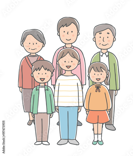 笑顔の三世代家族全身