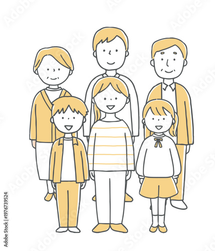 笑顔の三世代家族全身単色