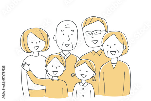 笑顔の三世代家族集合単色