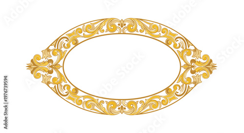 vintage, frame, baroque Golden, ornate, oval frame, border, illustration isolated on White Background ornate, antique