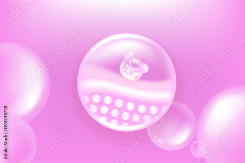 Hyaluronic acid and Niacinamide before and after skin solutions ad, pink collagen serum drops into skin cell with cosmetic advertising background ready to use, illustration vector.	