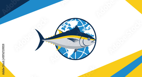 Celebrating World Tuna Day A dynamic graphic icon featuring a tuna fish over a globe, symbolizing global marine life awareness and sustainable fishing importance