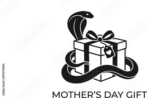  Gothic Cobra Snake with Gift Box Mother's Day 2026 Black Vector Silhouette Cut File for Alternative Powerful Moms 