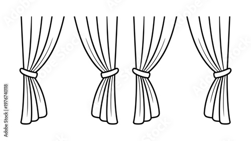 Four individual panels of elegant curtains, each tied back, creating a refined and flowing design.