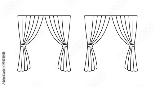 Two symmetrical pairs of elegant vertical curtains tied back gracefully.