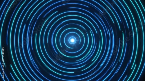 A bright glowing blue light source emits concentric circular rings of energy against a dark background