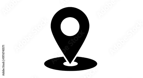 A black location pin graphic, set on a white background, indicating a specific point