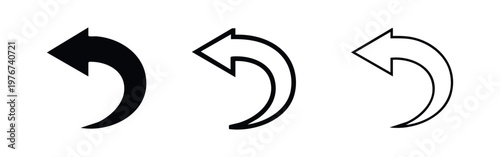 Undo arrow icon set, back or reply symbol in three styles, essential interface element