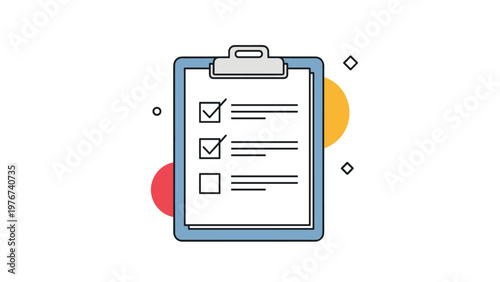 Blue clipboard with a paper showing two completed tasks with checkmarks and one empty checkbox representing a checklist progress.