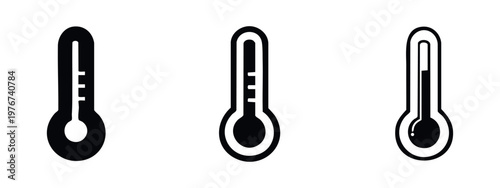 Set of thermometer icons with different temperature levels, medical equipment for measuring body heat.