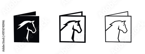 Stylized Horse Head Logo Icon Set in Square Frame