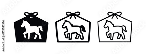 Japanese Ema votive tablet with horse icon. Traditional shrine offering and good luck symbol.