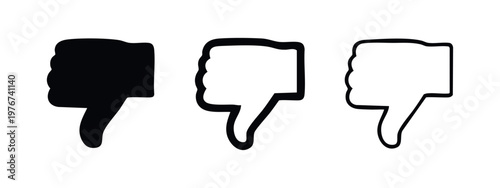 Dislike or thumbs down icon collection: solid, thick outline, and thin outline, perfect for user feedback.
