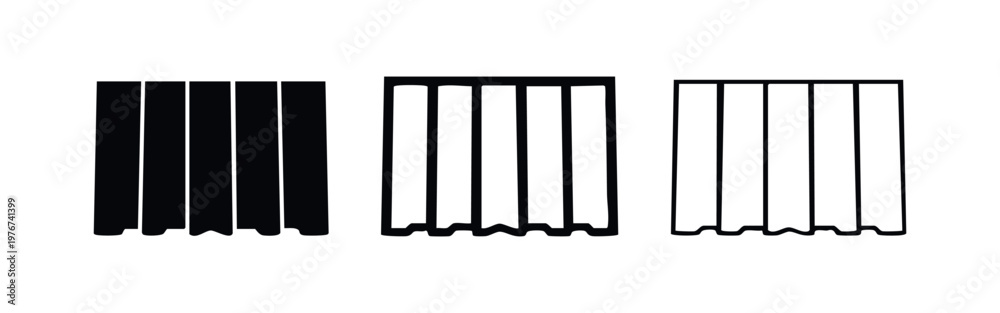 Obraz premium Minimalist vertical striped curtain or panel icon set with various line thicknesses and wavy bottom.