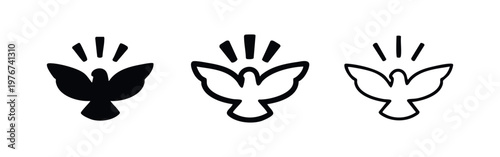 Holy Spirit Dove with Rays Icon Set. Religious symbol of peace, blessing, and spiritual enlightenment in vector.