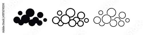 Abstract Bubble Cluster Icon Set. Spheres or molecules graphic in solid and outline styles in vector.