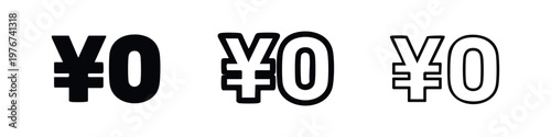 Zero Yen or Yuan Currency Icon Set. Free or no-cost symbol in Japanese or Chinese currency in vector.