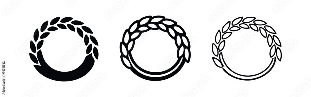 Obraz premium Laurel Wreath Icon Set for Awards and Achievement Symbols Circular Wheat Branch Design Elements