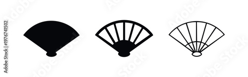 Simplified hand fan vector icon set. Minimalist folding fan symbol for design elements and cultural representations.