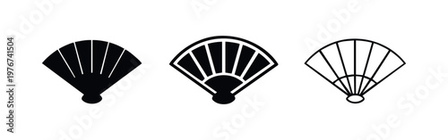 Set of Hand Fan Icons in Solid and Line Style Traditional Japanese Oriental Cooling Accessory
