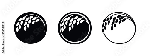 Circular Rice Grain Logo Icons for Organic Product Packaging and Agriculture Industry Symbols